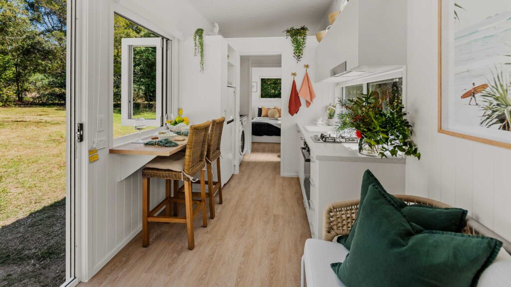 Tiny House Design Casuarina 9.0 - Separate ground level bedroom design with storage loft